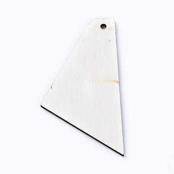 Natural Wood Pendants, Undyed, Laser Cut Wood Shape, Wood Slice, Trapezoid, Antique White, 54.5x29.5x2.5mm, Hole: 1.5mm