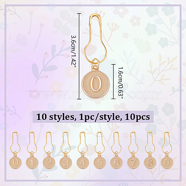 10Pcs 10 Style Number Alloy Enamel Pendant Stitch Markers(HJEW-NB00032)-2