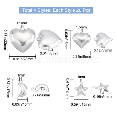 sunnyclue 80pcs 4 style 316 pendentifs chirurgicaux en acier inoxydable(STAS-SC0003-51)-2