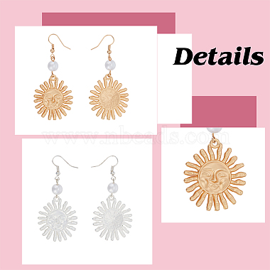 2 Pairs 2 Colors Alloy Sun with Smiling Face Dangle Earrings with Plastic Pearl Beaded(EJEW-AN0001-82)-3
