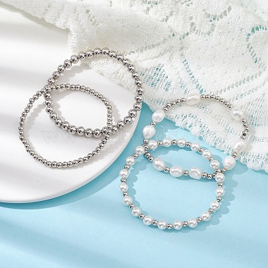 Ensemble de bracelets extensibles en perles naturelles et en laiton pour femmes(BJEW-JB09662-02)-2