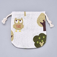 Burlap Pouches Gift Storage Bags, Candy Treat Party Packing Bags, with Polyester Drawstring Cord, Owl Pattern, 11.5x11cm(ABAG-G009-B09)