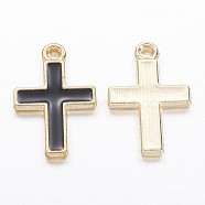 Alloy Enamel Pendants, Latin Cross, Golden, Black, 16.5x11x1.5mm, Hole: 1.5mm(X-PALLOY-P118-29B)