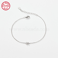 Rhodium Plated 925 Sterling Silver Letter Cubic Zirconia Link Bracelets, Cable Chains Bracelets for Women, Letter K, 6-1/4 inch(16cm)(GI2156-11)
