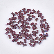 2-Hole Opaque Glass Seed Beads, AB Colours, Rectangle, Coconut Brown, 4.5~5.5x2x2~2.5mm, Hole: 0.5~0.8mm(SEED-S023-28B-04)
