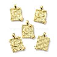 Eco-Friendly Brass Pendants, Long-Lasting Plated, Rectangle with Moon and Star, Real 18K Gold Plated, 17x11.5x2mm, Hole: 2mm(KK-B047-22G)