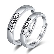 925 Sterling Silver Cuff Rings, Adjustable Rings, with Enamel, Boy Pattern, Black, Platinum(RJEW-BB48843-B)