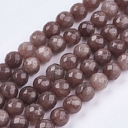 Natural Jade Bead Strands, Dyed, Faceted, Round, Camel, 8mm, Hole: 1mm, 48pcs/strand, 14.5~14.9 inch(G-R166-8mm-16)