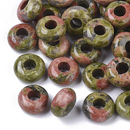 Natural Unakite European Beads, Large Hole Beads, Rondelle, 10x4.5mm, Hole: 4mm(G-Q503-06)