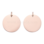 201 Stainless Steel Pendants, Manual Polishing, Flat Round, Stamping Blank Tag, Rose Gold, 18x1.5mm, Hole: 3.5mm(STAS-S105-T637-3-18)