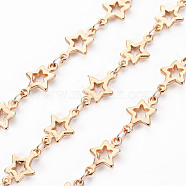 Handmade Brass Link Chains, Soldered, with Spool, Star, Real 18K Gold Plated, 3.8x2.3x0.3mm and 12x7.5x1.3mm, about 16.4 Feet(5m)/roll(CHC-S012-086)