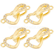 6 Sets Brass Micro Pave Clear Cubic Zirconia Fold Over Clasps, Heart, Real 18K Gold Plated, 18mm, Heart: 8x11x1.5mm, Clasp: 10.5x4x5mm, Hole: 1.2mm(KK-BBC0005-70)