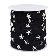 Elite 10 Yards Flat Faux Suede Ribbon, with Silver Tone Star Alloy Rivet, with Plastic Empty Spools, Black, 10x0.5~4.5mm, about 9.144m(DIY-PH0009-15)