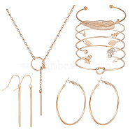 Alloy Rectangle Bar Pendant Dangle Earrings & Bangles & Lariat Necklace, Jewelry Set for Women, Golden, 25-5/8 inch(65cm), 2-3/8~2-7/8x1-3/4~2-1/8 inch(6.05~7.3x4.4~5.45cm), 54x49x5mm, Pin: 0.7mm(SJEW-AN0001-16)