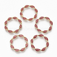 Eco-Friendly Alloy Linking Rings, with Enamel, Twisted Ring, Light Gold, Indian Red, 31x4mm(X-PALLOY-R110-10B)