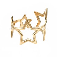 304 Stainless Steel Star Open Cuff Ring, Chunky Hollow Ring for Women, Golden, US Size 6 3/4(17.1mm)(RJEW-T023-26G)