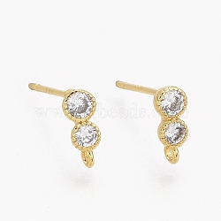 Brass Micro Pave Clear Cubic Zirconia Stud Earring Findings, with Silicone Ear Nuts, with Loop, Long-Lasting Plated, Number 8, Real 18K Gold Plated, 8.5x3.5mm, Hole: 0.7mm, Pin: 0.8mm(ZIRC-L098-044G)