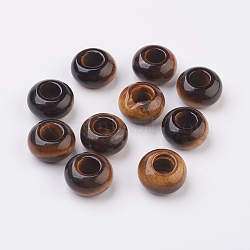 Natural Tiger Eye European Beads, Large Hole Beads, Rondelle, 14x7~8mm, Hole: 6mm(G-G740-14x8mm-10)