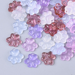 Translucent Resin Charms, Dog Paw Prints, Mixed Color, 12x12.5x3.5mm, Hole: 1.4mm(RESI-T040-033)