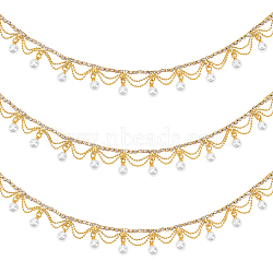 1 Yard Brass Rhinestone Cup Chains, Tassel Strass Chains, for Costume Making, with Imitation Pearl, Golden, 22mm(CHC-WH0002-04G)