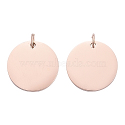 201 Stainless Steel Pendants, Manual Polishing, Flat Round, Stamping Blank Tag, Rose Gold, 18x1.5mm, Hole: 3.5mm(STAS-S105-T637-3-18)