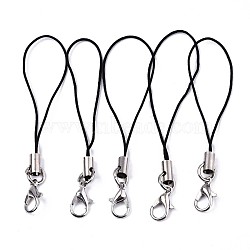 Polyester Cord Mobile Straps, with Platinum Plated Alloy Findings, Black, 70mm(MOBA-R002-06)