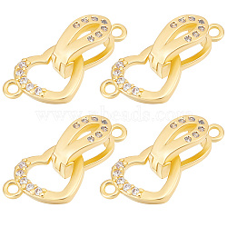6 Sets Brass Micro Pave Clear Cubic Zirconia Fold Over Clasps, Heart, Real 18K Gold Plated, 18mm, Heart: 8x11x1.5mm, Clasp: 10.5x4x5mm, Hole: 1.2mm(KK-BBC0005-70)