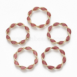 Eco-Friendly Alloy Linking Rings, with Enamel, Twisted Ring, Light Gold, Indian Red, 31x4mm(X-PALLOY-R110-10B)