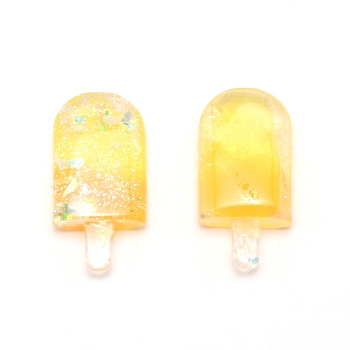 Transparent Resin Cabochons, with Glitter Powder, Ice Cream, Gold, 33x16x7.5mm