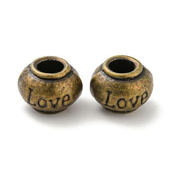 Alloy European Beads, Large Hole Beads, Rondelle with Word Love, Antique Bronze, 11.5x8.5mm, Hole: 4.6mm