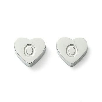 316 Surgical Stainless Steel Beads, Love Heart with Letter Bead, Stainless Steel Color, Letter O, 5.5x6.5x2.5mm, Hole: 1.4mm