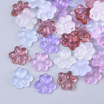 Translucent Resin Charms, Dog Paw Prints, Mixed Color, 12x12.5x3.5mm, Hole: 1.4mm