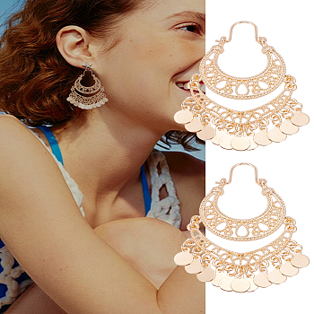 2 Pairs Alloy Filligree Teardrop Chandelier Earrings for Women, Light Gold, 63x35x3mm, Pin: 0.7mm