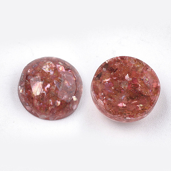 Resin Cabochons, with Shell Chip, Dome/Half Round, Indian Red, 12x5.5mm