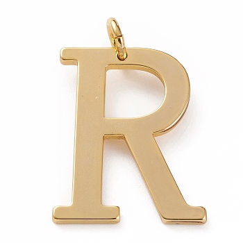 Golden Brass Pendants, Long-Lasting Plated, Letter, Letter.R, 27x21x1.5mm, Hole: 3.5mm