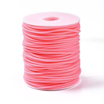 Hollow Pipe PVC Tubular Synthetic Rubber Cord, Wrapped Around White Plastic Spool, Light Coral, 2mm, Hole: 1mm, about 54.68 yards(50m)/roll
