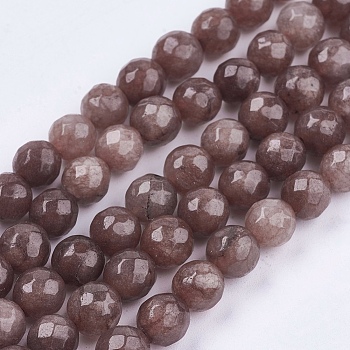 Natural Jade Bead Strands, Dyed, Faceted, Round, Camel, 8mm, Hole: 1mm, 48pcs/strand, 14.5~14.9 inch