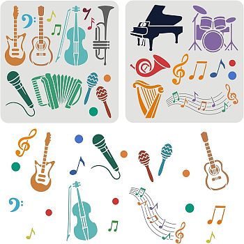 Plastic Drawing Painting Stencils Templates, Musical Instruments Pattern, 30x30cm