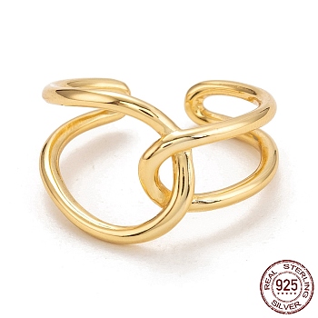 925 Sterling Silver Cuff Rings, Open Rings, Golden, Inner Diameter: 18mm