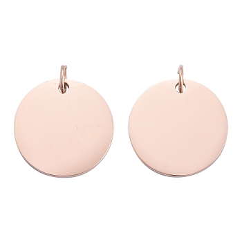 201 Stainless Steel Pendants, Manual Polishing, Flat Round, Stamping Blank Tag, Rose Gold, 18x1.5mm, Hole: 3.5mm