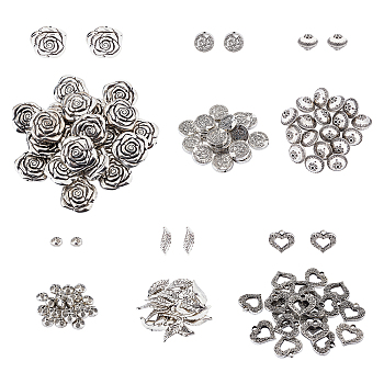 SUPERFINDINGS 120Pcs 6 Style CCB Plastic Beads, Mixed Shapes, Antique Silver, 20pcs/style