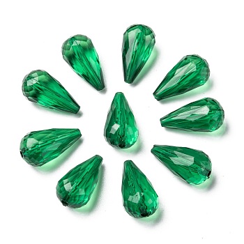 Transparent Acrylic Beads, Faceted, teardrop, Dark Green, 21x11mm, Hole: 2mm, about 395pcs/500g