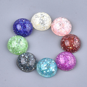 Resin Cabochons, with Shell Chip, Dome/Half Round, Mixed Color, 16x7mm