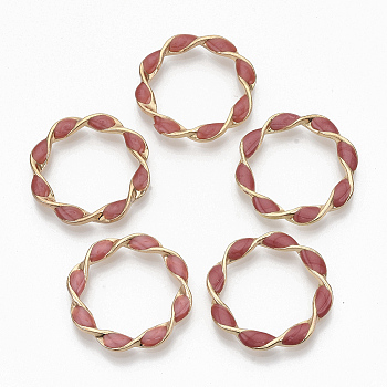 Eco-Friendly Alloy Linking Rings, with Enamel, Twisted Ring, Light Gold, Indian Red, 31x4mm