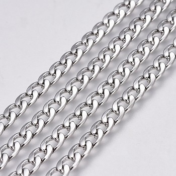 304 Stainless Steel Curb Chains, Unwelded, Stainless Steel Color, 6.5x4.5x1.2mm