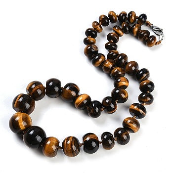 Natural Tiger Eye Rondelle Graduated Beaded Necklaces for Women Men, 19.49 inch(49.5cm)