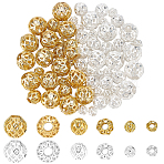 90Pcs 6 Styles Brass Hollow Beads, Round, Mixed Color, 4~8x4~7.5mm, Hole: 1.6~3.2mm, 15pcs/style(KK-SC0007-93)