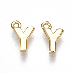 Brass Charms, Letter, Nickel Free, Real 18K Gold Plated, Letter.Y, 8.5x5.5x1.5mm, Hole: 0.8mm(X-KK-S350-167Y-G)