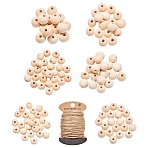 DIY Round Wood Beads Jewelry Making Kit, Including 6 Style Natural Unfinished Wood Loose Beads, Jute Cord, Moccasin, Wood Beads: 8~20mm, Hole: 2~5mm, 550pcs/set(DIY-YW0005-01)