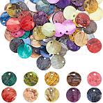200Pcs 10 Colors Spray Painted Natural Akoya Shell Charms, Mother of Shell, Flat Round, Mixed Color, 13x1.5mm, Hole: 1mm, 20pcs/color(SHEL-SC0001-37)